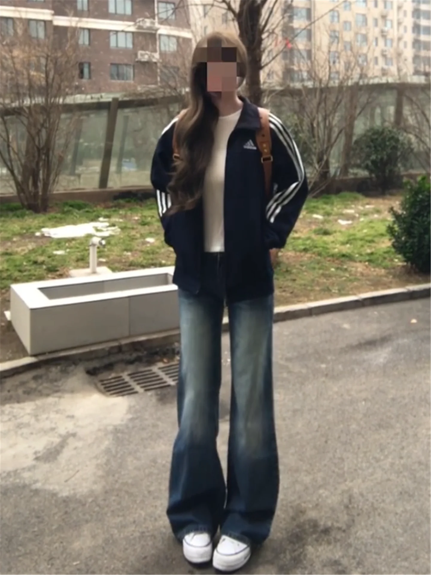 

American Street Retro Blue Low Waist Straight Leg Jeans Women's Loose Drapey Tall Extended Wide Leg Pants Casual Cotton