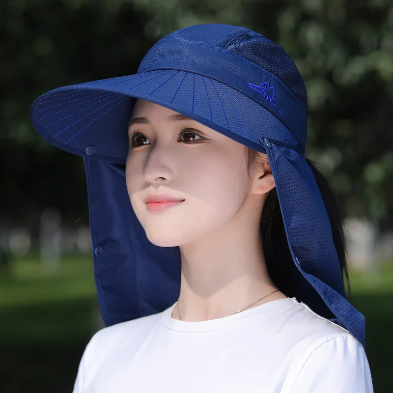 Sun Hat Woman Summer Women\'s UV Protection Cap Outdoor Travel Cycling Face Mask Hat Shawl Hats Windproof Removable Tea Picking