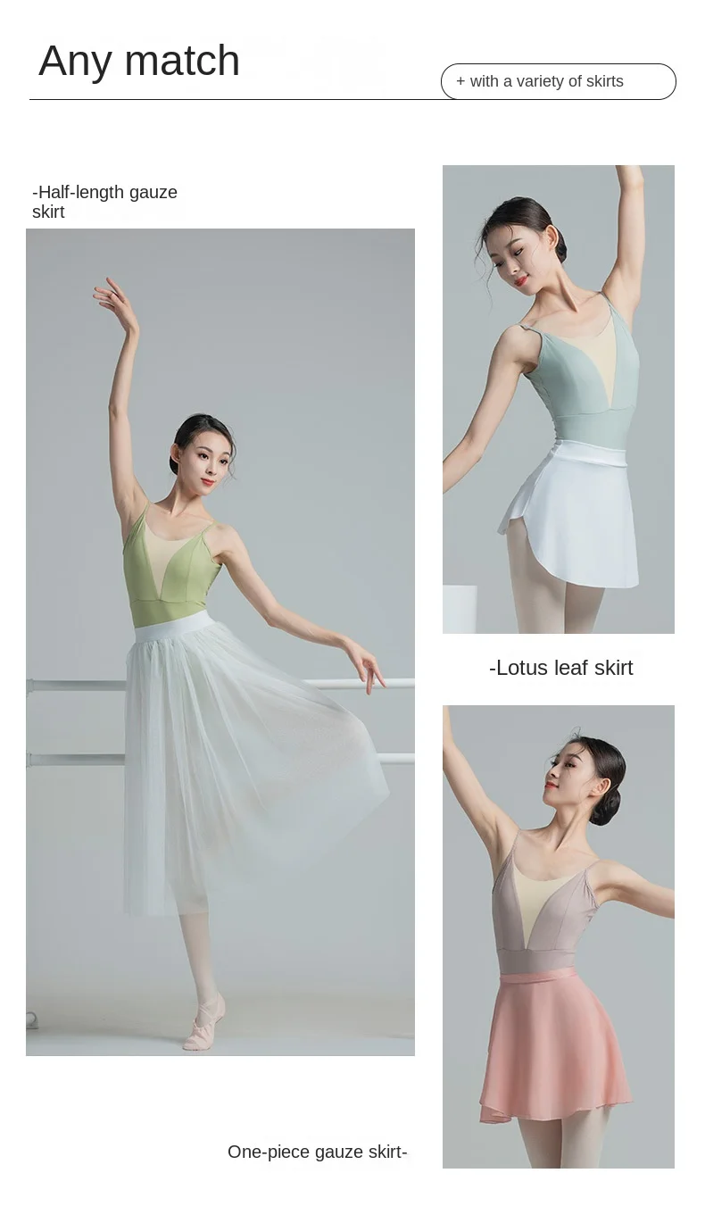 Elegantes, stilvolles Ballett-Gymnastik-Trikot mit hohem Rückenausschnitt, U-förmigem Rücken, Netzstoff-Fischschwanz-Einsatz und Kragen für Schwanentanz-Training – Detail 8
