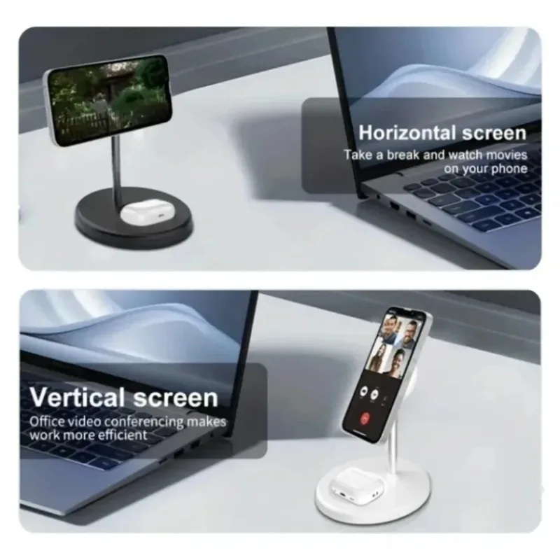 2-in-1 Magnetic Wireless Charger Stand for iPhone 17 16 15 14 13 12 AirPods 4/3 Pro for MagSafe Fast Wireless Charging Stantion view 4