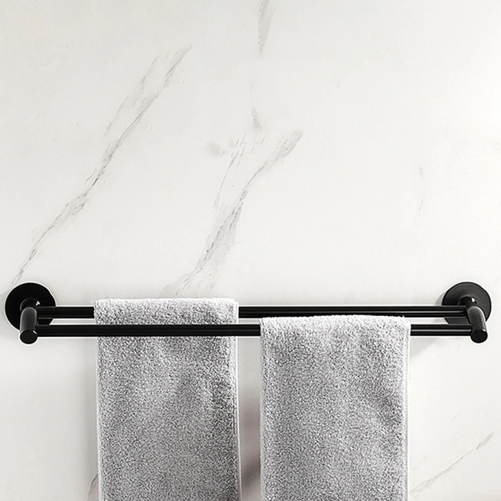 

1pc Dual Pole Towel Rack Nail-Free Storage Organizer Bathroom Kitchen Household Rack Towel Stand Cabinet Shelf