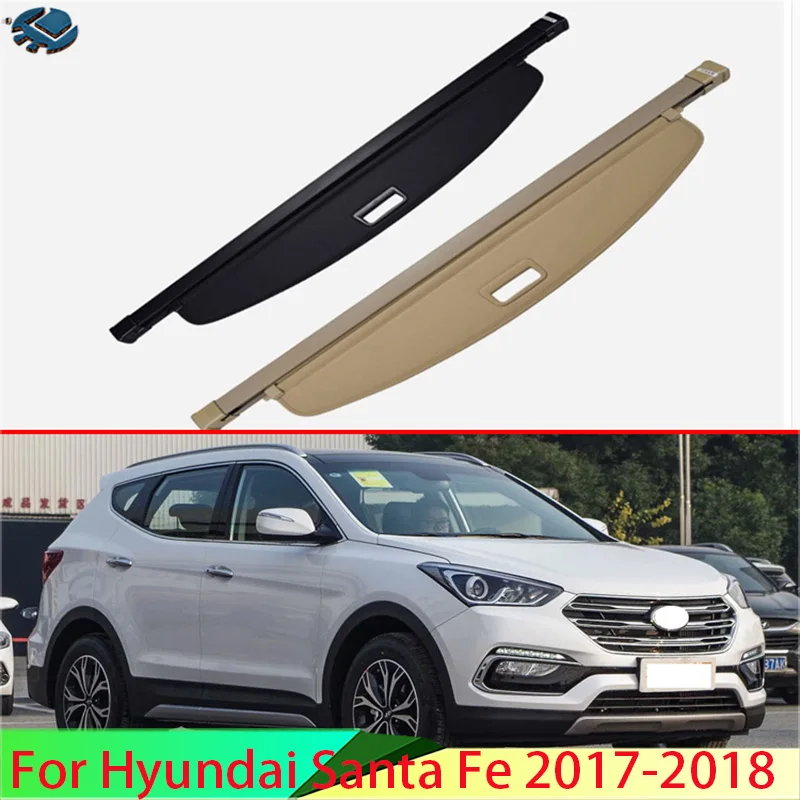 For Hyundai Santa Fe 2017-2023 Car Accessories Aluminum+Canvas Rear Cargo Cover privacy Trunk Screen Security Shield shade