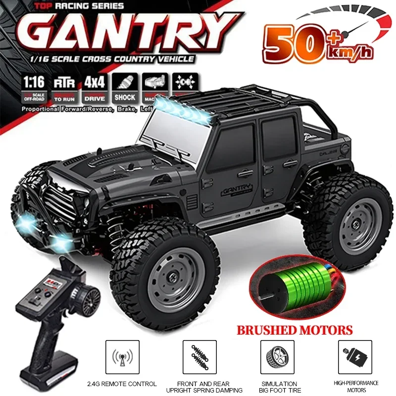 

16103 Fast Rc Cars 50 км/ч 1/16 Off Road 4WD со светодиодными фарами, 2,4G водонепроницаемый пульт дистанционного управления Monster Truck для взрослых и детей