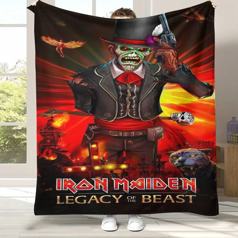Vintage Eddie I-Iron M-Maiden Cartoon Sign Flannel Throw Blanket,Cozy Blanket for Bed,Sofa,Living Room,Picnic,Camping,Home Decor