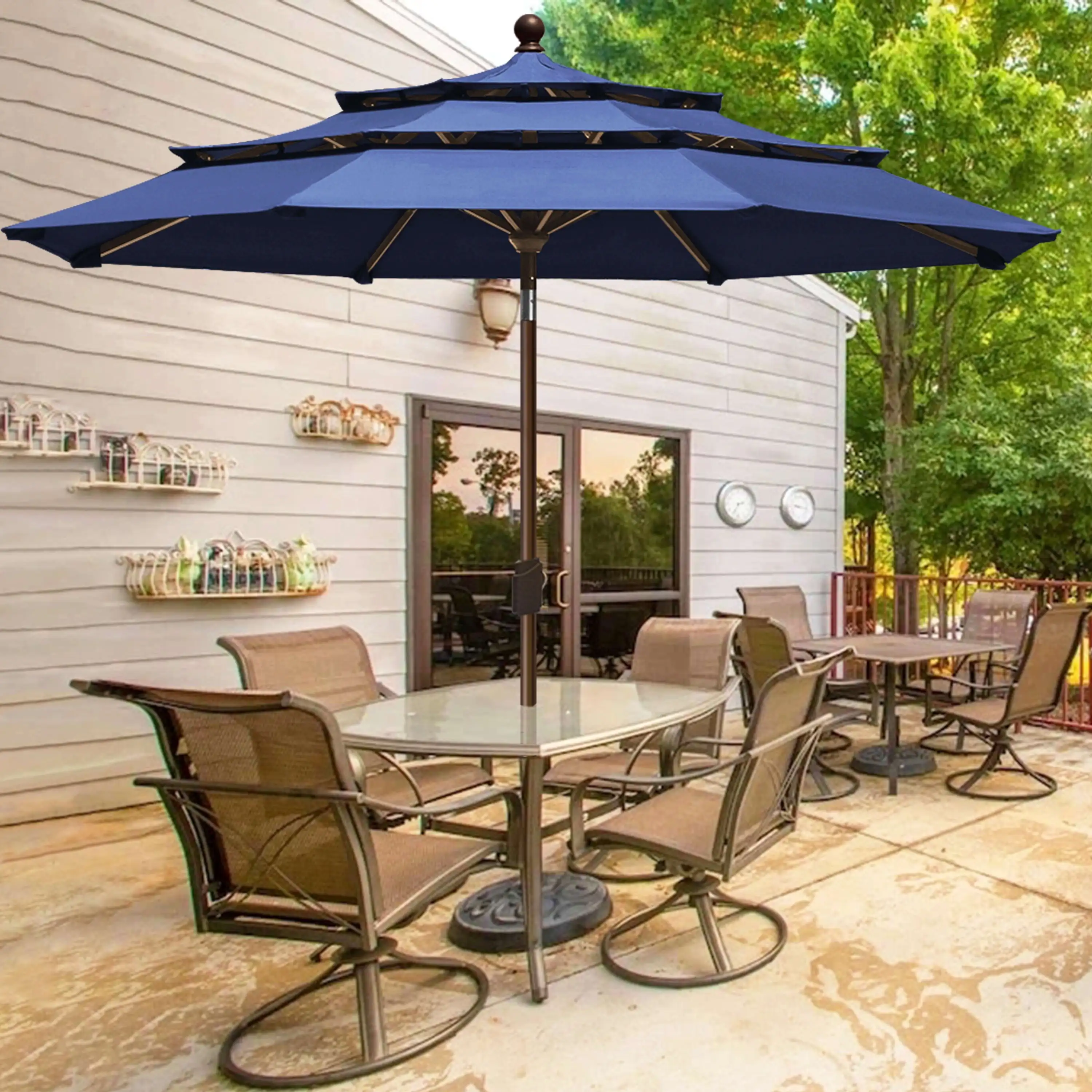 

9ft Patio Umbrella with Adjustable Tilt Feature, Durable Fade-Resistant Acrylic Fabric for Outdoor Lounging and Entertaining