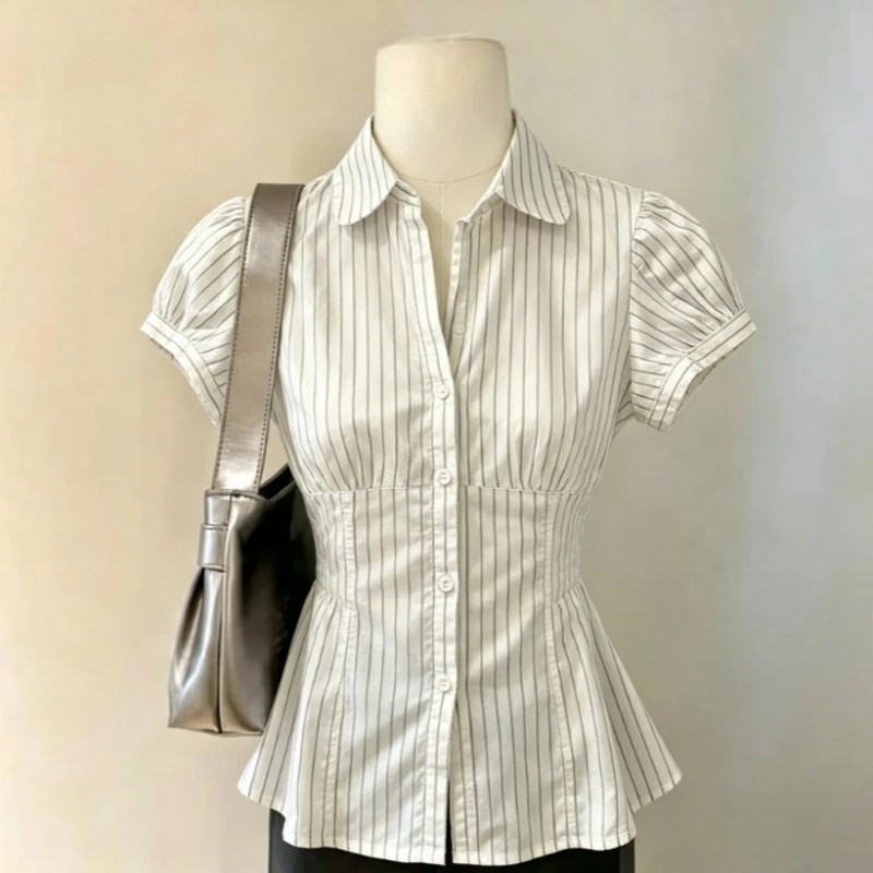 Women Short Sleeve Casual Tops Japanese Cute Fitted Summer Shirts Y2K Aesthetic Harajuku Daily Basic Ladies Everyday Wear Tees