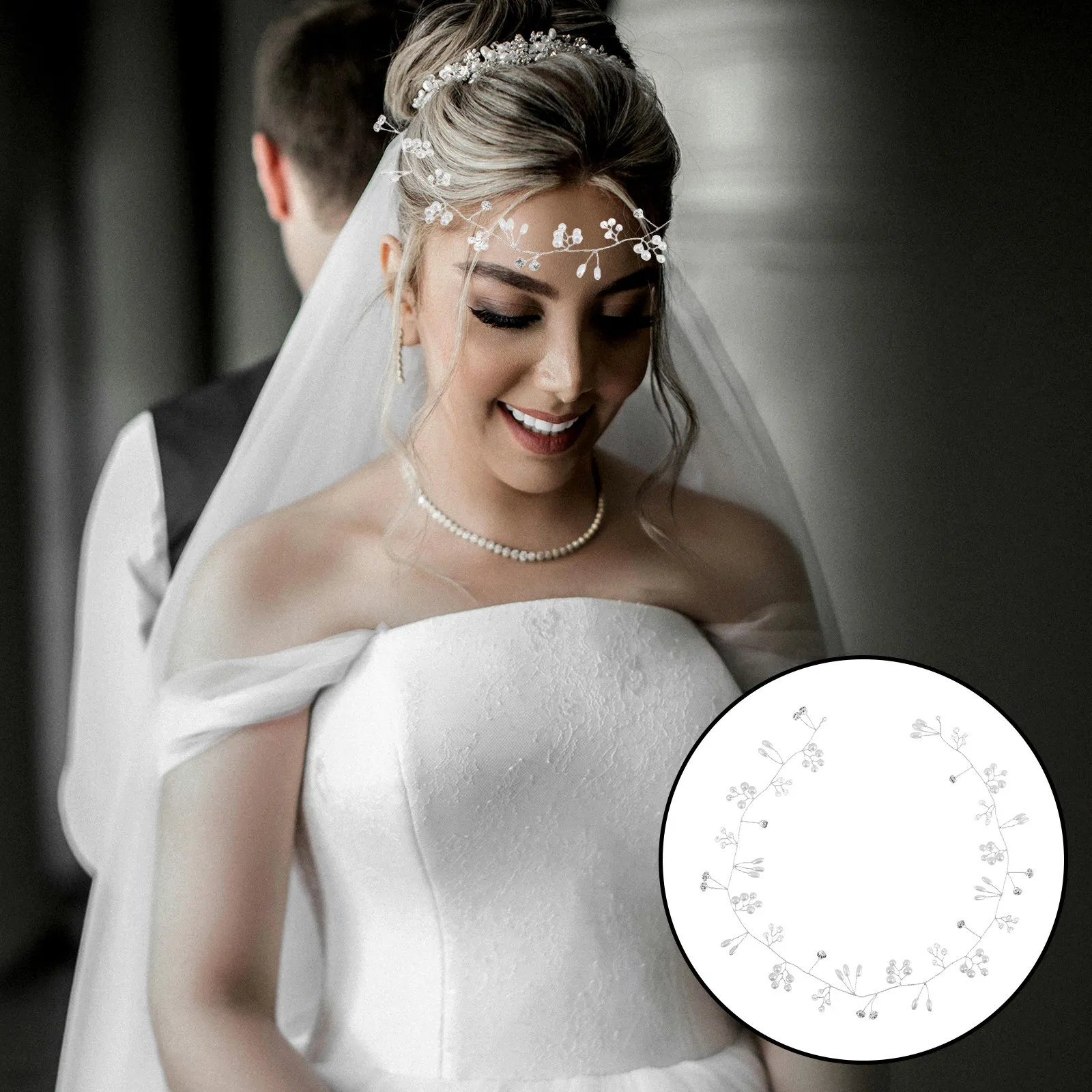 Bridal Headband Elegant Imitation Pearl Crystal Wedding Hair Accessory Silver Timeless Bride Hair Band for Women