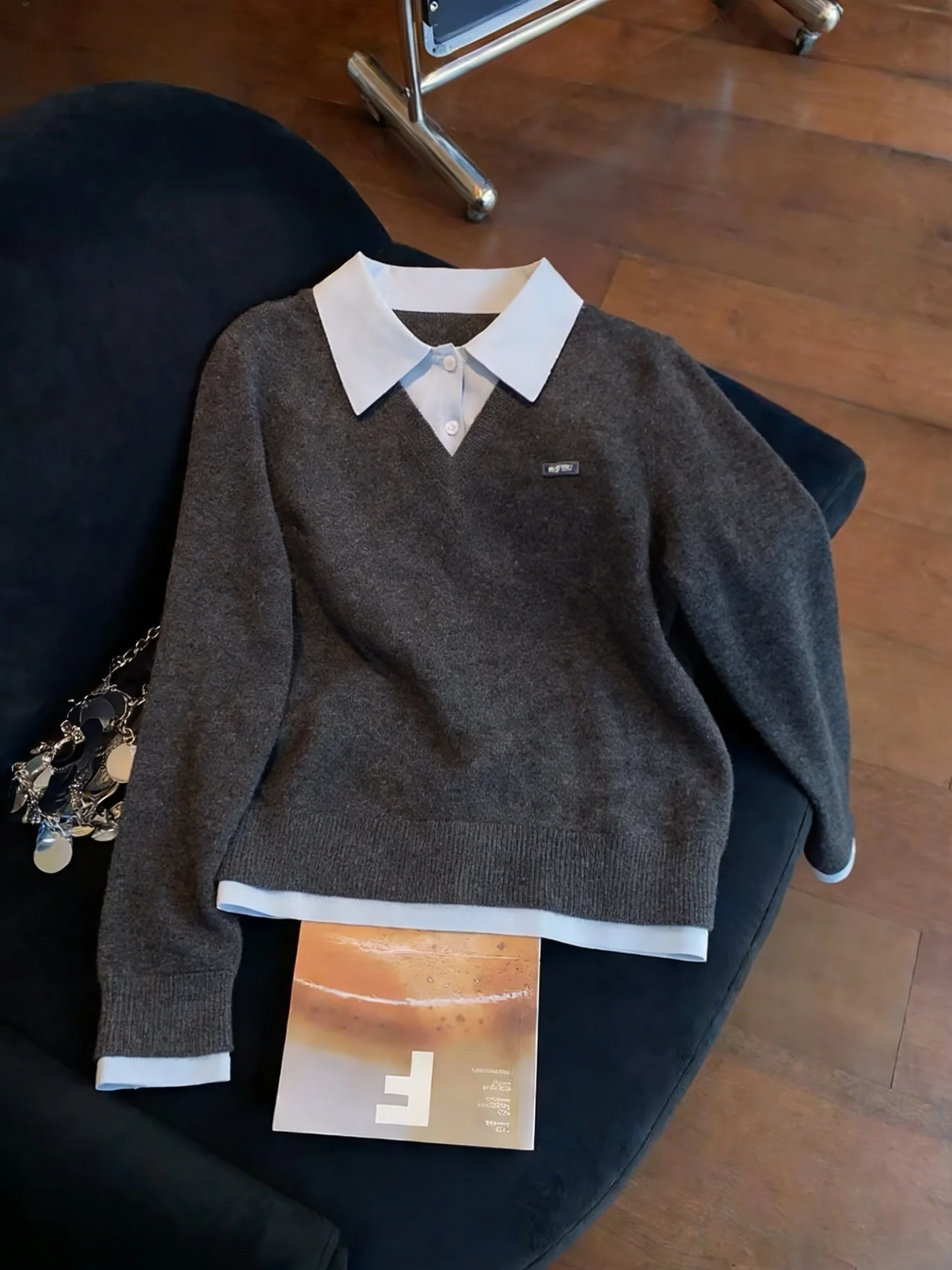 

Korean College Sle Color Blo Long Sve Knitted irt Casual Commute ex Spring Autumn Versatile Leisure Anti Aging Top