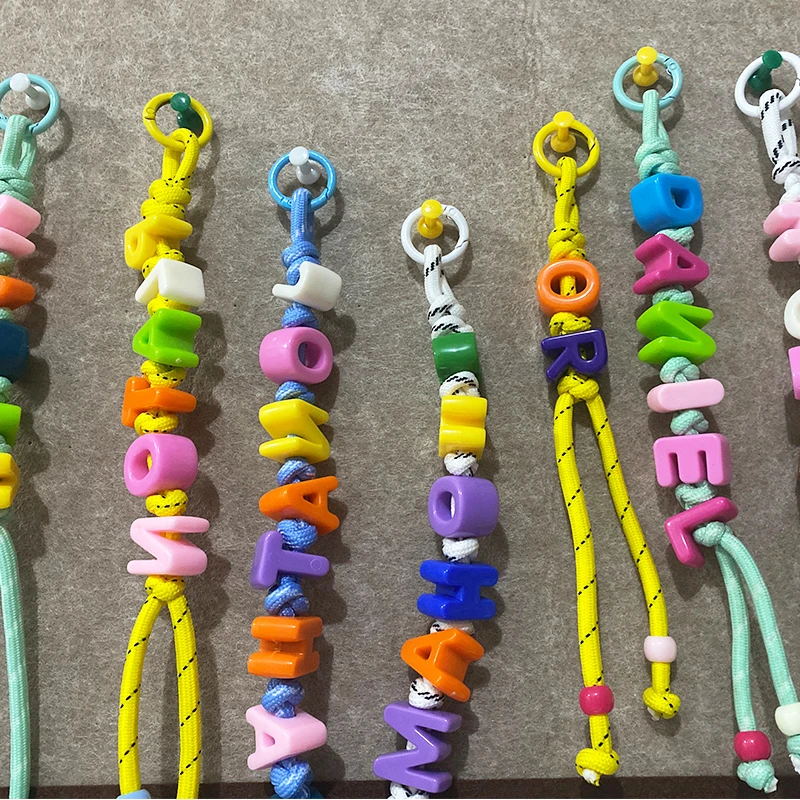 Cute Acrylic Original Custom Letter Name Braided Rope Lanyard Keychain Personalized Bag Accessories Handmade Backpack Keyring