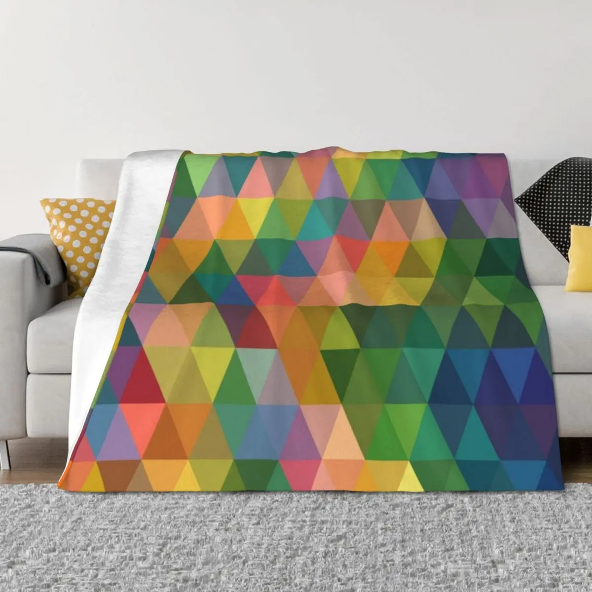 

Pastel Rainbow Triangles, Multicolored Geometric Pattern Design Throw Blanket Shaggy Thin Camping Blankets