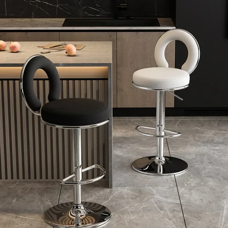 Nordic Style Household Bar Chair High Stool Reception Bar Rotating Lift Chair Simple Commercial Backrest High Stool