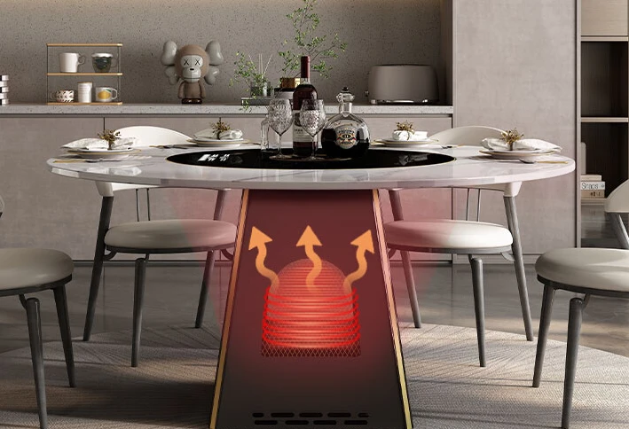 Stove Roasting Flint Slab with Induction Cooker, Built-in Turntable, and Multi-functional Household Smart Round Dining Table