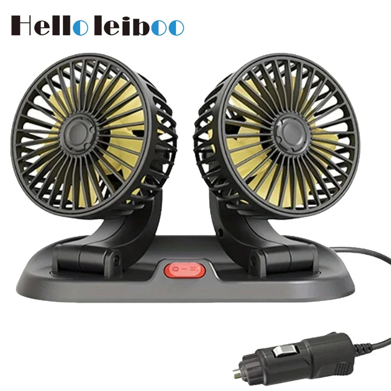 LEIBOO 5V 12V 24V Car Cooling Fan 360° Adjustable Dual Head Air Fan USB 2-Speeds Automotive Electric Fan For Dashboard RV Truck