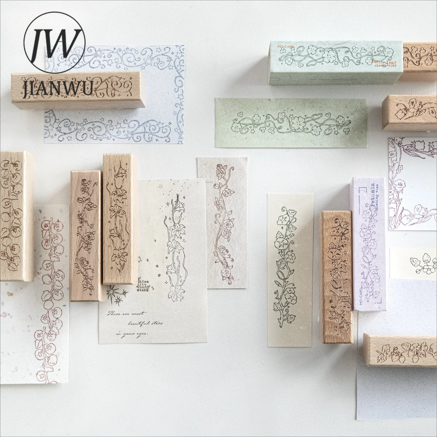 JIANWU Vintage Flower Vines Landscape Material Collage Wooden Stamp Creative DIY Journal Student Supplies Stationery