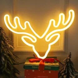 Christmas Decoration LED Neon Sign Light Deer Head LED Lamp Christmas Hat Elk Tree Snowflake Decor Room Wall Shop Window Hang