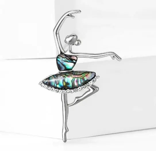 

New cross-border alloy shell dancing girl brooch with high-end temperament, women's suit cardigan chest flower jewelry brooch