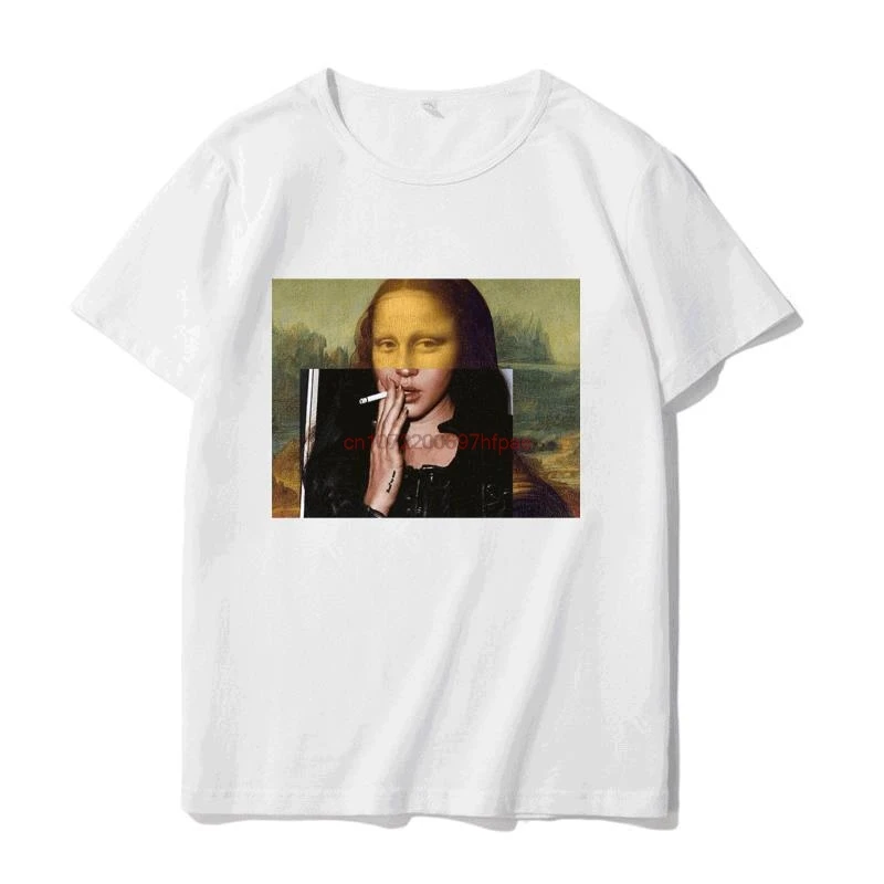 Funny Mona Lisa Street Artist Fashion Graphic T Shirts Summer Big Size Cotton Short Sleeve T Shirt Streetwear Mens Print T Shirt