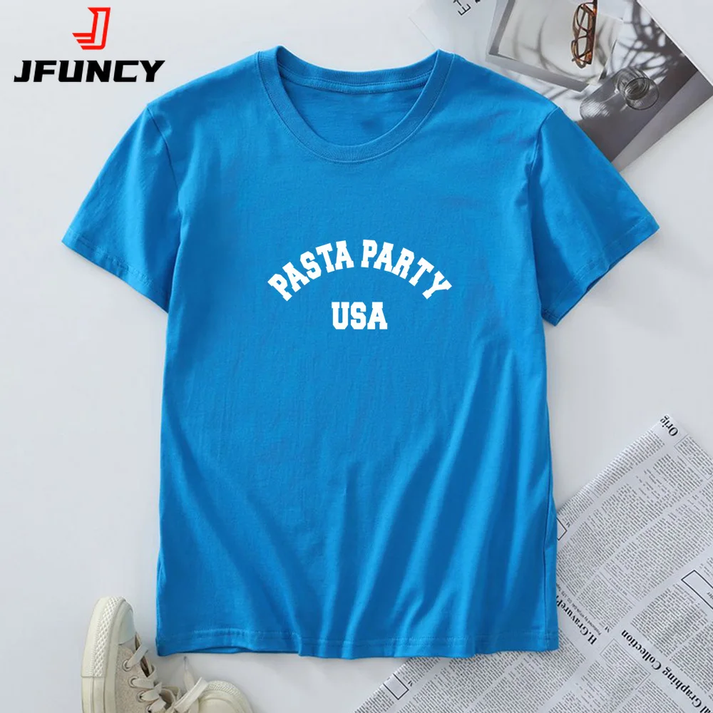 

Women Tees 100% Cotton T Shirt 2025 Summer Women's Top Fashion PASTA PARTY USA Graphic Clothing Oversized Short Sleeve Tshirt