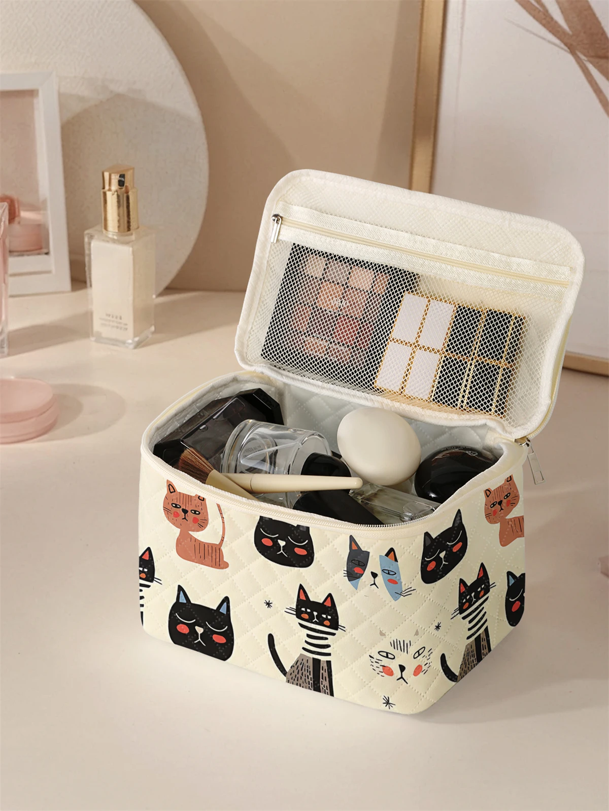 1 Juego de bolsa de maquillaje portátil, diseño de gran capacidad, fácil acomodar sus cosméticos, liviana y portátil para guardar cosméticos