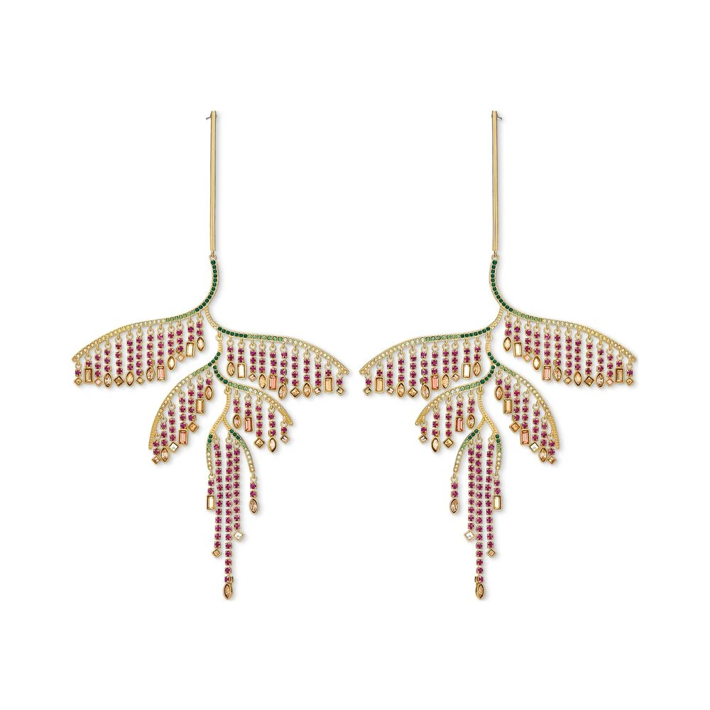 

Gold-Tone Multicolor Crystal Palm Leaf Drop Earrings - Tropical Luxe Jewelry