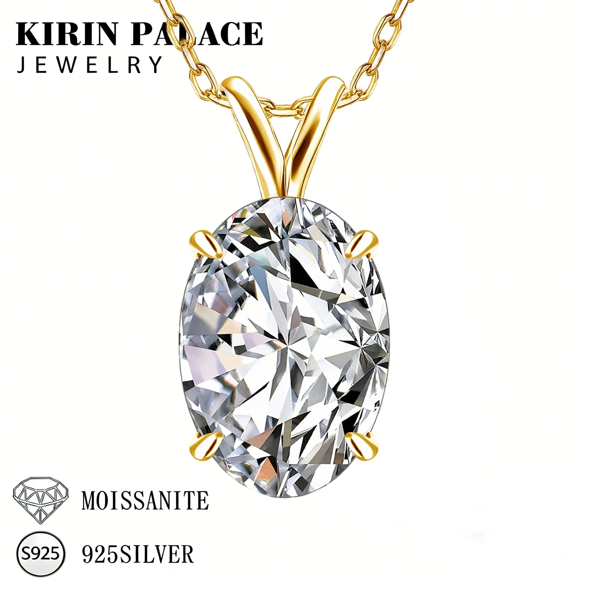 

KIRIN PALACE 1CT-4,5CT овальный кулон из муассанита, серебро 925 пробы, позолоченное 18 К, сверкающее ожерелье с драгоценными камнями, женское модное ювелирное изделие, подарок