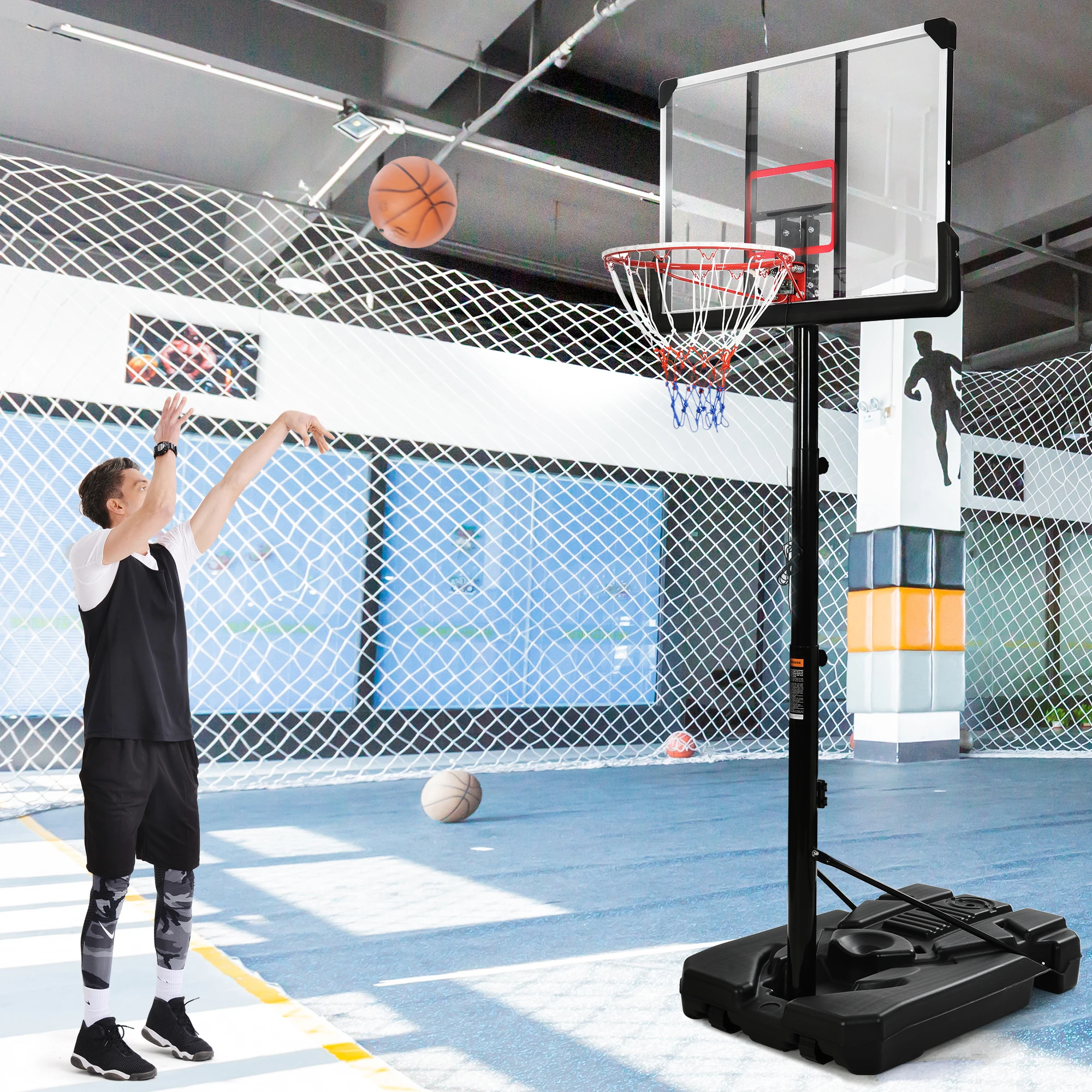 Portable Basketball Hoop Basketball System 6.6-10ft Height Adjustment for Youth Adults LED Basketball Hoop Lights, Colorful ligh