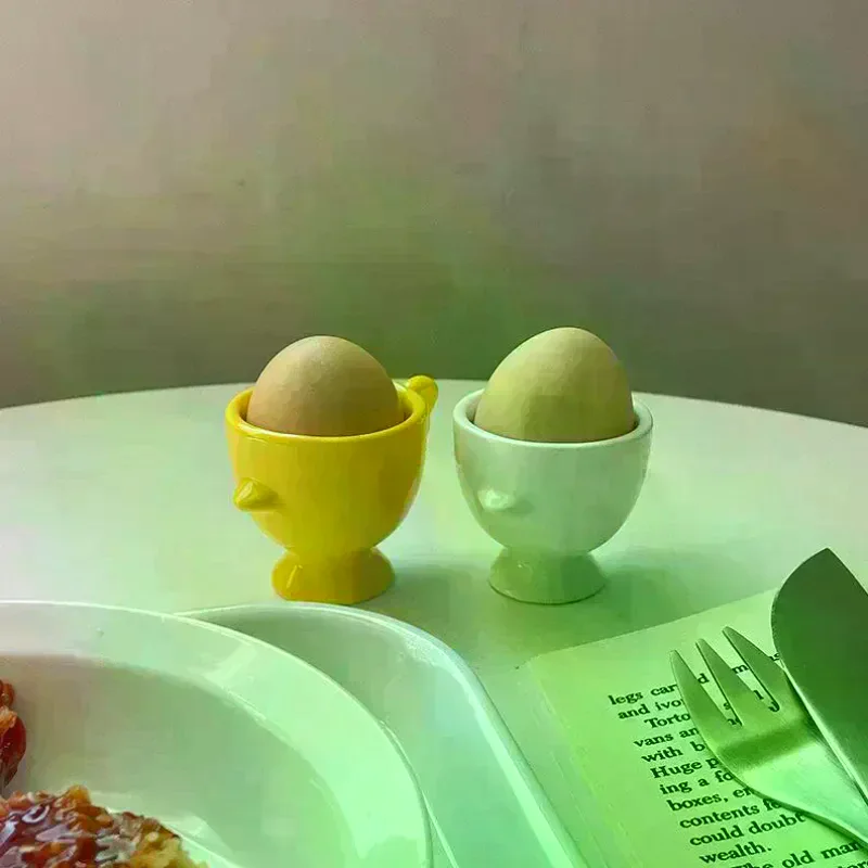 

Egg Cup Heightened Base Solid Color Non-Slip Handle Good Grip Makeup Sponge Holder Mini Breakfast Ceramic Egg Holder Dining Room