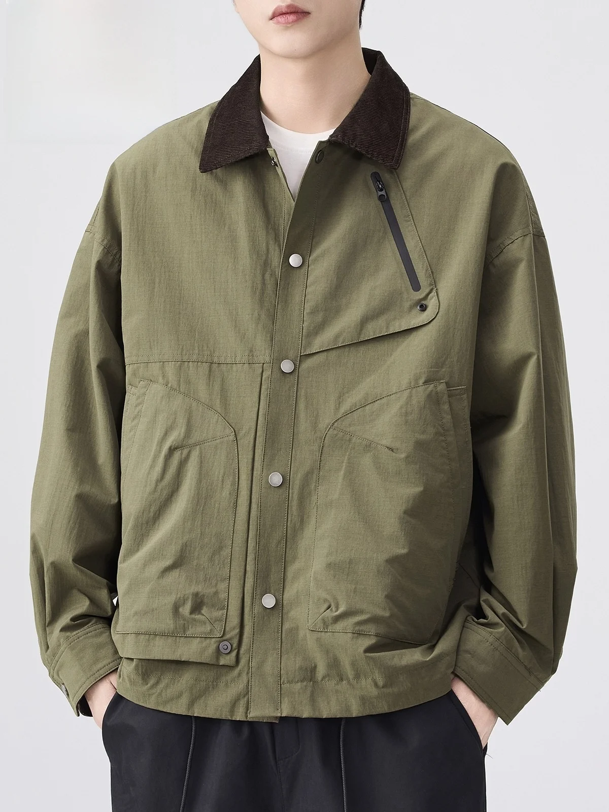 

Pierre Cardin Men's Loose Fit American Workwear Jaet Autumn Winter Casual Sle Splicing Versatile Outerwear Anti-Wrinkle