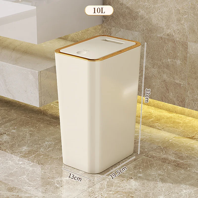 10L Smart Trash Can With One Button Pop Up Lid High Looking Anti Odor Lidded High End Slit Paper Basket For Home Toilets