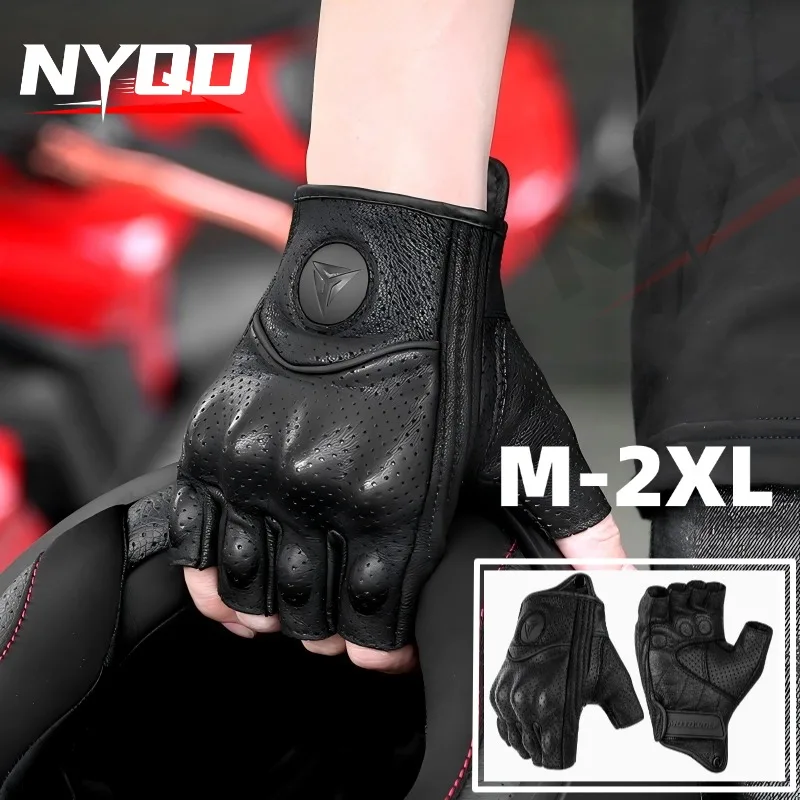 

Men Motorcycle Half Finger Gloves Summer Genuine Leather Anti-slip Breathable Outdoor Moto Racing Riding Gloves