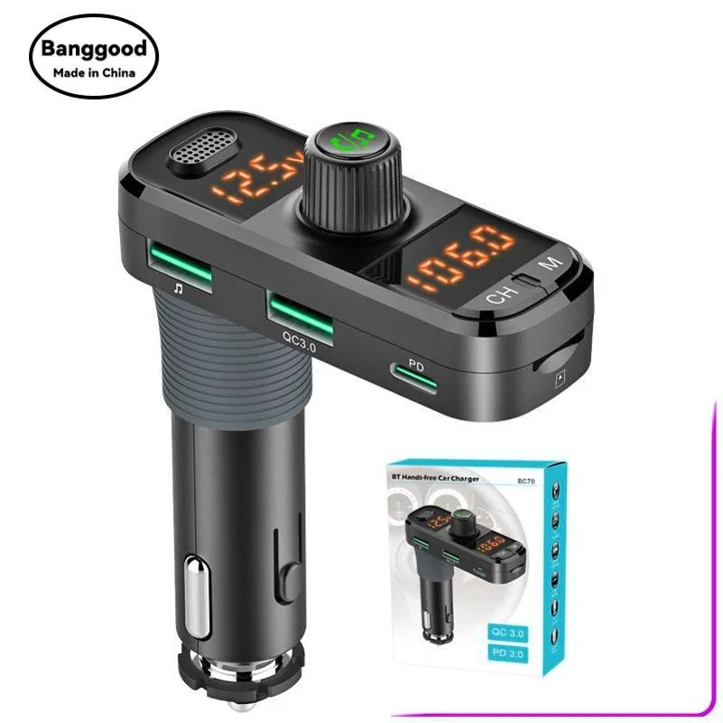 PD + QC Dual Fast Charging + Dual Display Car Bluetooth MP3 Phone Hands-free Call Mobile Phone Charger BC70