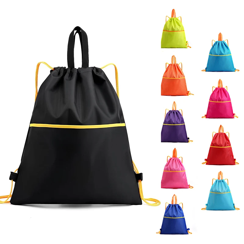 

Portable Waterproof Drawstring Backpack with Zipper Large Capacity Adjustable Gym Bag for Swimming Basketball Yoga