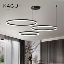 Minimalist Modern LED Chandelier Brushed Gold Black Ceiling Rings Hanging Lamp Adjustable Height For Home Living Room