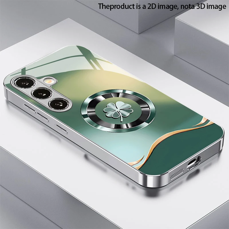 2D Four-leaf Clover Pattern Mobile Phone Case for Samsung S26 S25 S24 S23 S22 S21 S20 A56 A36 A16 - Glass Protective Cover