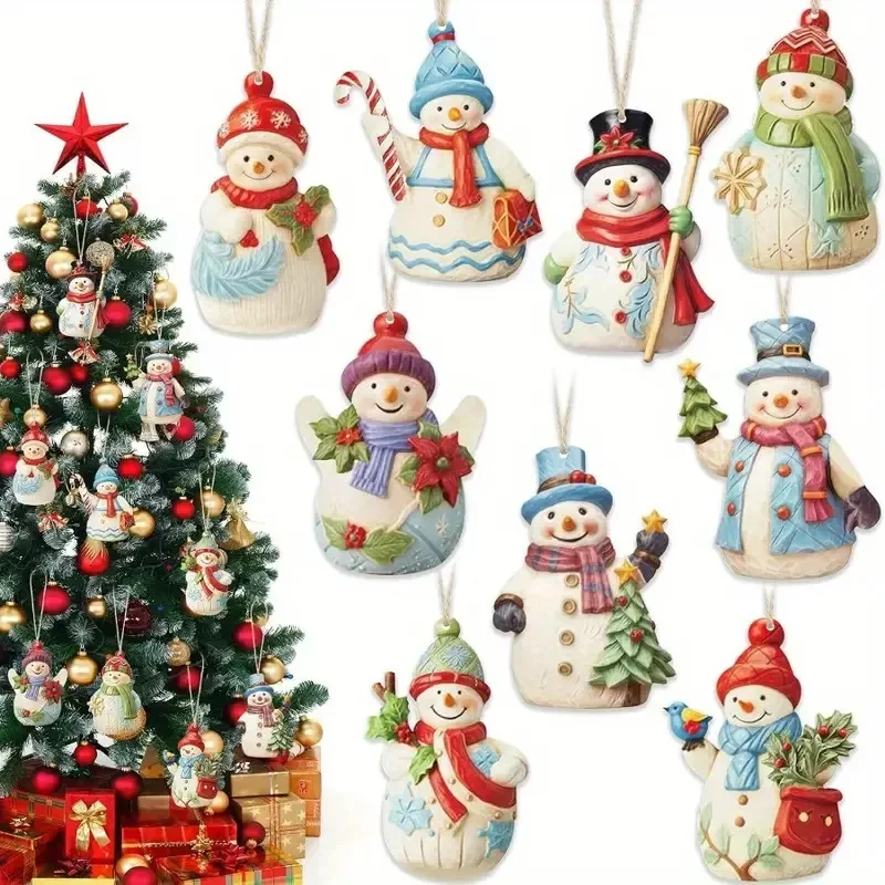 18PCS/Set Christmas Set Wooden Snowman Christmas Decoration Snowman Statue with Rope Christmas Tree Decoration Hanging Pendant