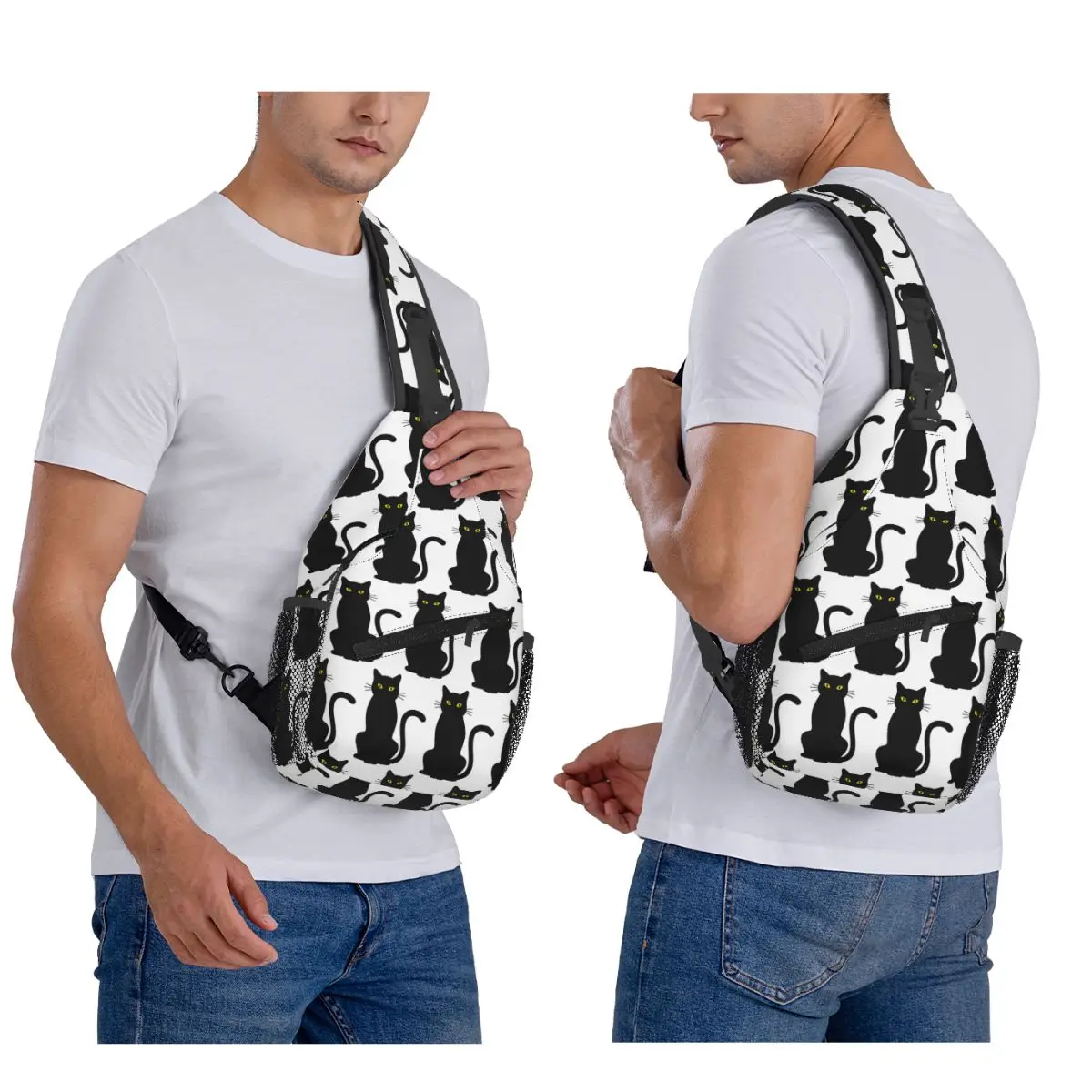 لطيف القطة السوداء حقيبة الصدر الرجال حبال Crossbody على ظهره حقيبة صدر للرجال السفر المشي لمسافات طويلة Daypack حقيبة الكتف
