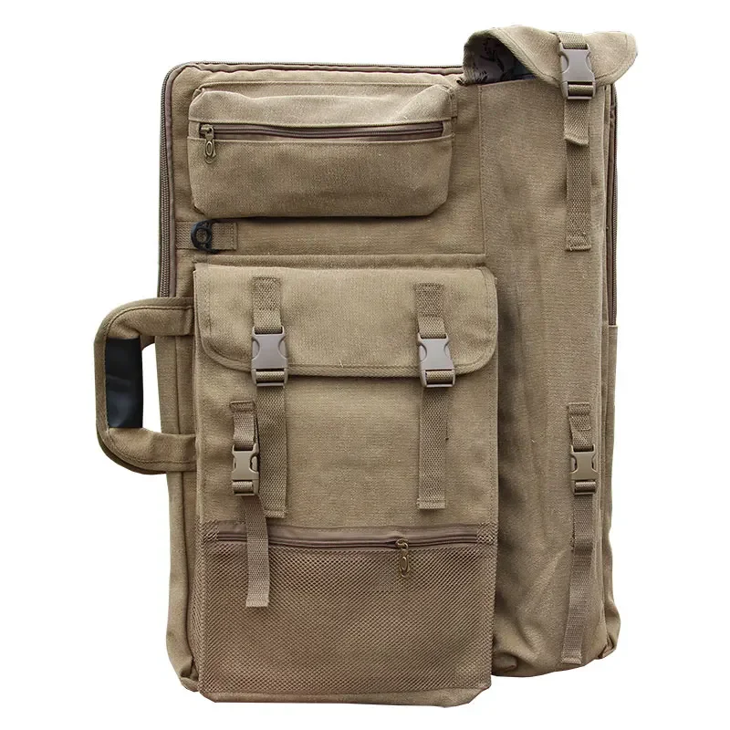 New Khaki Art Bag a2 Large Art Portfolio Backpack Thickened Artist Canvas Bag a2 Drawing Board Portable Supplies