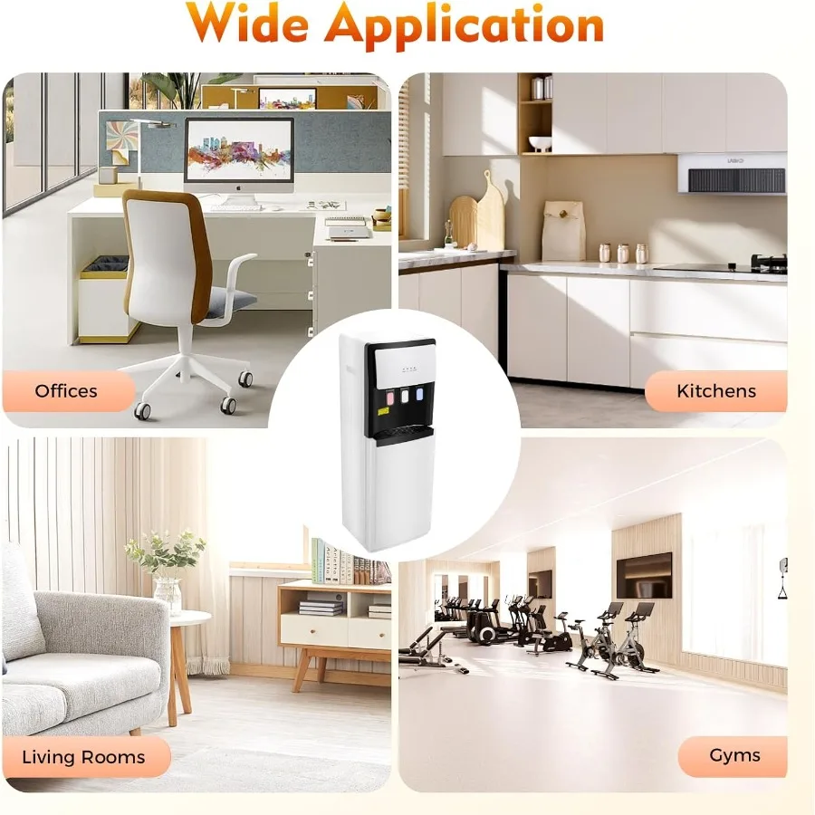 موزع مياه تحميل سفلي سعة 5 جالون مع 3 إعدادات لدرجة الحرارة، غرفة باردة ساخنة باللون الأبيض للاستخدام في المكاتب المنزلية