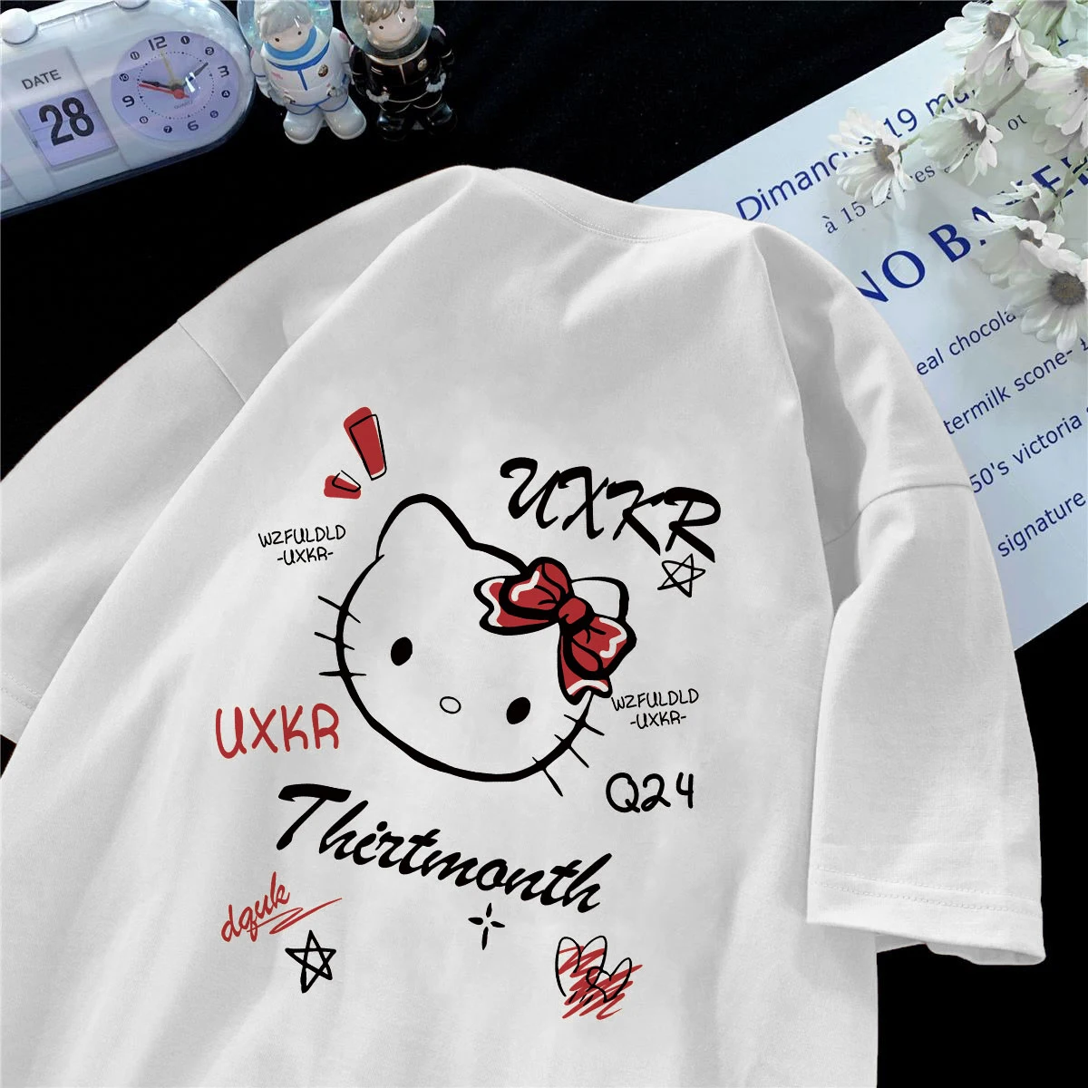 Hello Kitty Cute Academy Style Youth Woman T-Shirts Sanrio Letter T-Shirts Letter Personality T Shirt Outdoor Graphic Tops