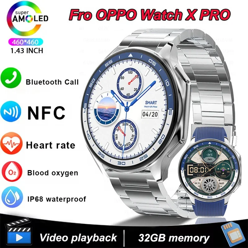 

For HUAWEI OPPO Smart Watch Men 32GB Memory 3D AMOLED 466*466 HD Full Touch Screen Watches Heart Rate Bluetooth Call SmartWatch