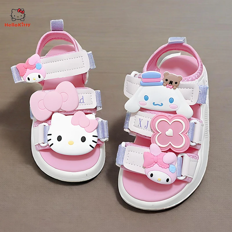 

Сандалии для девочек в стиле аниме «Hello Kitty», студенческая пляжная обувь, мультяшная кавайная аниме-фигурка принцессы на открытом воздухе, детская спортивная обувь