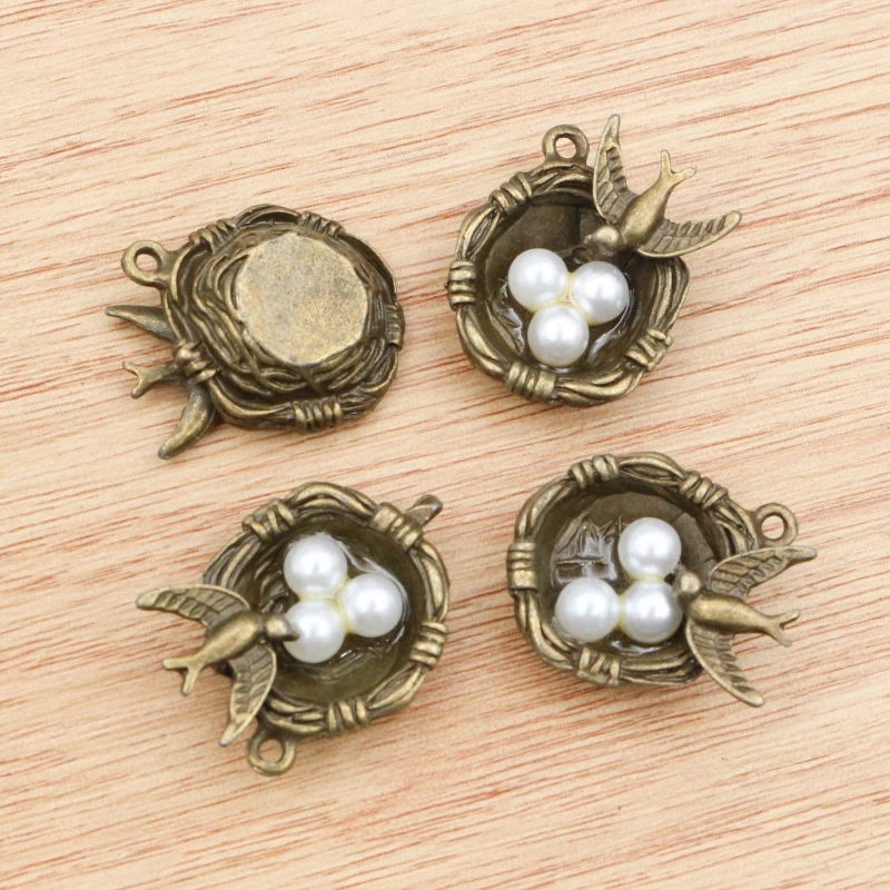 4pcs 24x19x9mm Antique Silver Plated Bronze Plated Bird Nest Handmade Charms Pendant:DIY for bracelet necklace