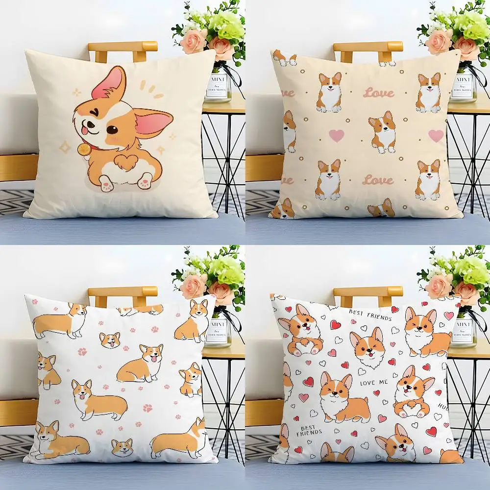 Niedlicher C-Corgi-Hunde-Kissenbezug, Anti-Dustmite-Kissenbezug, unsichtbarer Reißverschluss, seidiges Plüschsofa