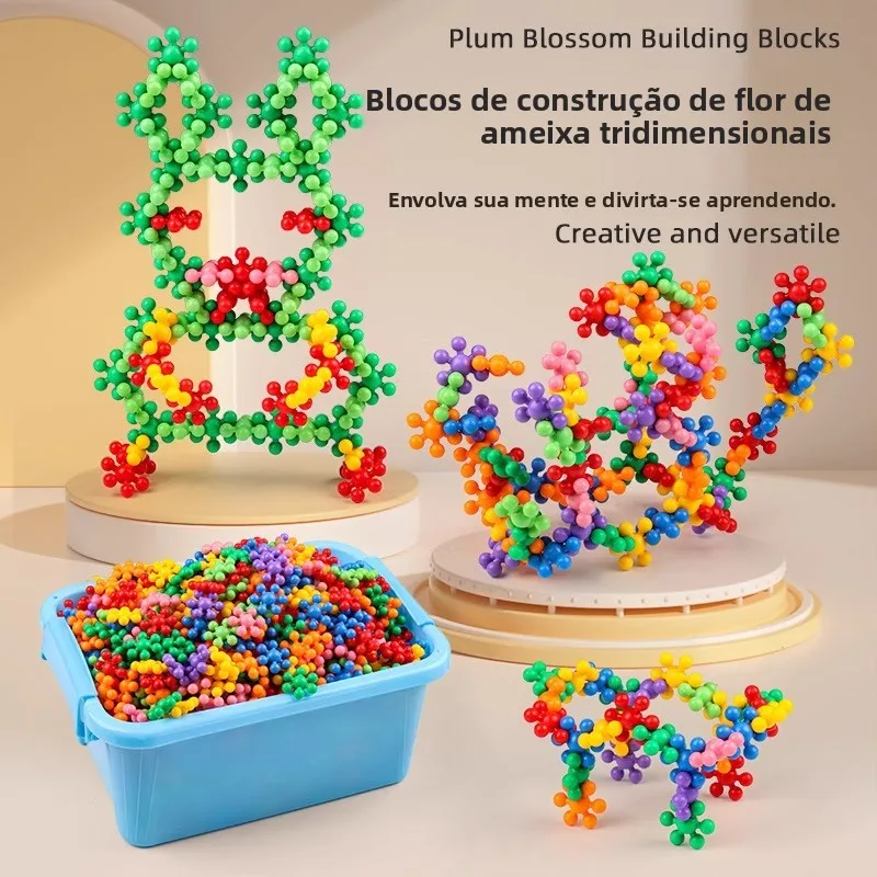梅の花-3d-パズル-ビルディングブロック-大粒子雪の結晶-子供の知能組み立て玩具-教育玩具-子供向け