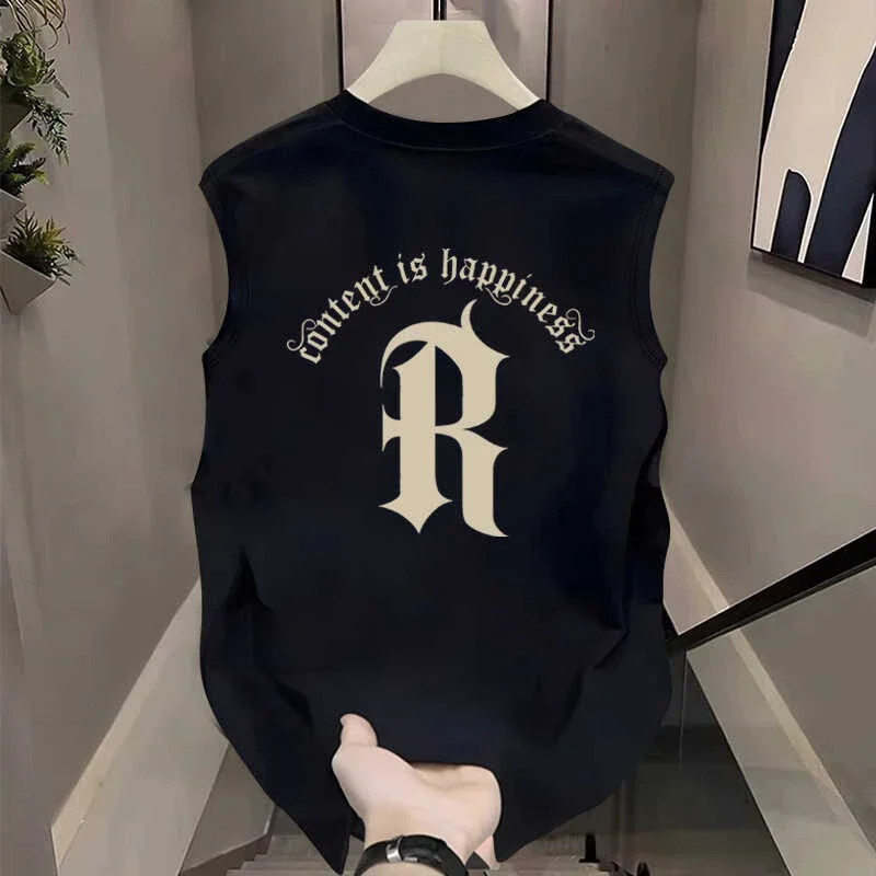 

Kazuki Kuraii American Retro Svel Vest Men Summer Trendy Loose oulder Pure Cotton Sports Fitn T-irt