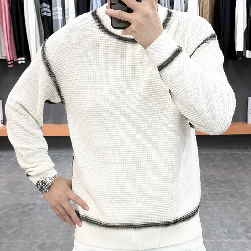Autumn Knitted Sweater for Men Long Sleeve Casual Wool Blend Sweaters Male Round Neck Business Office Social Versatile Pullover