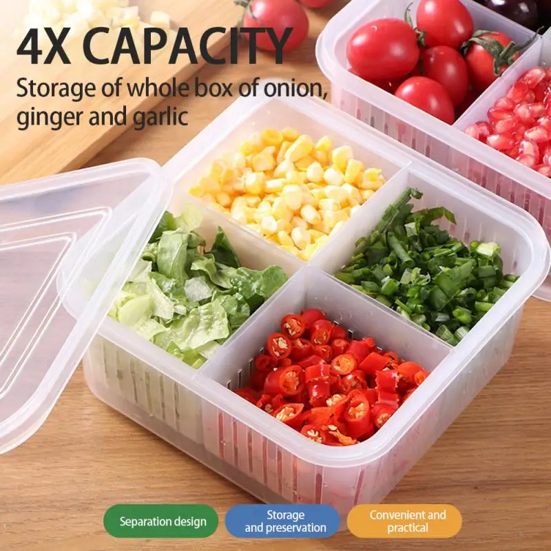 2/5/10PCS Multifunctional Refrigerator Storage Box Four-in-one Vegetable And Fruit Storage Box Sealed Drainage Storage Box