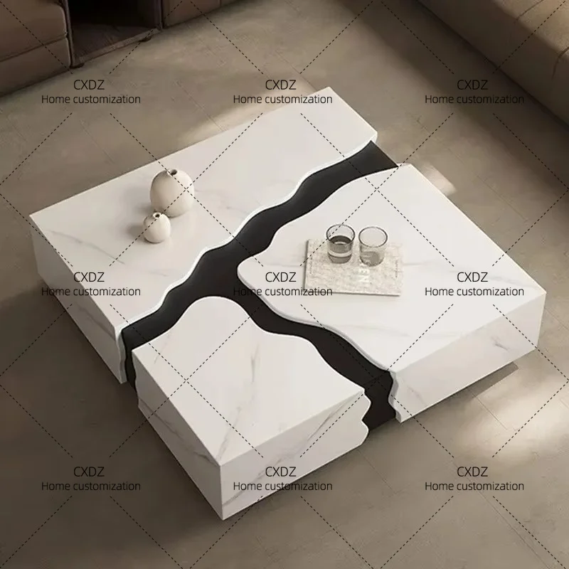 XX-style stone slab coffee table, inspired luxury, square for spacious homes, minimalist chic luxury stone coff