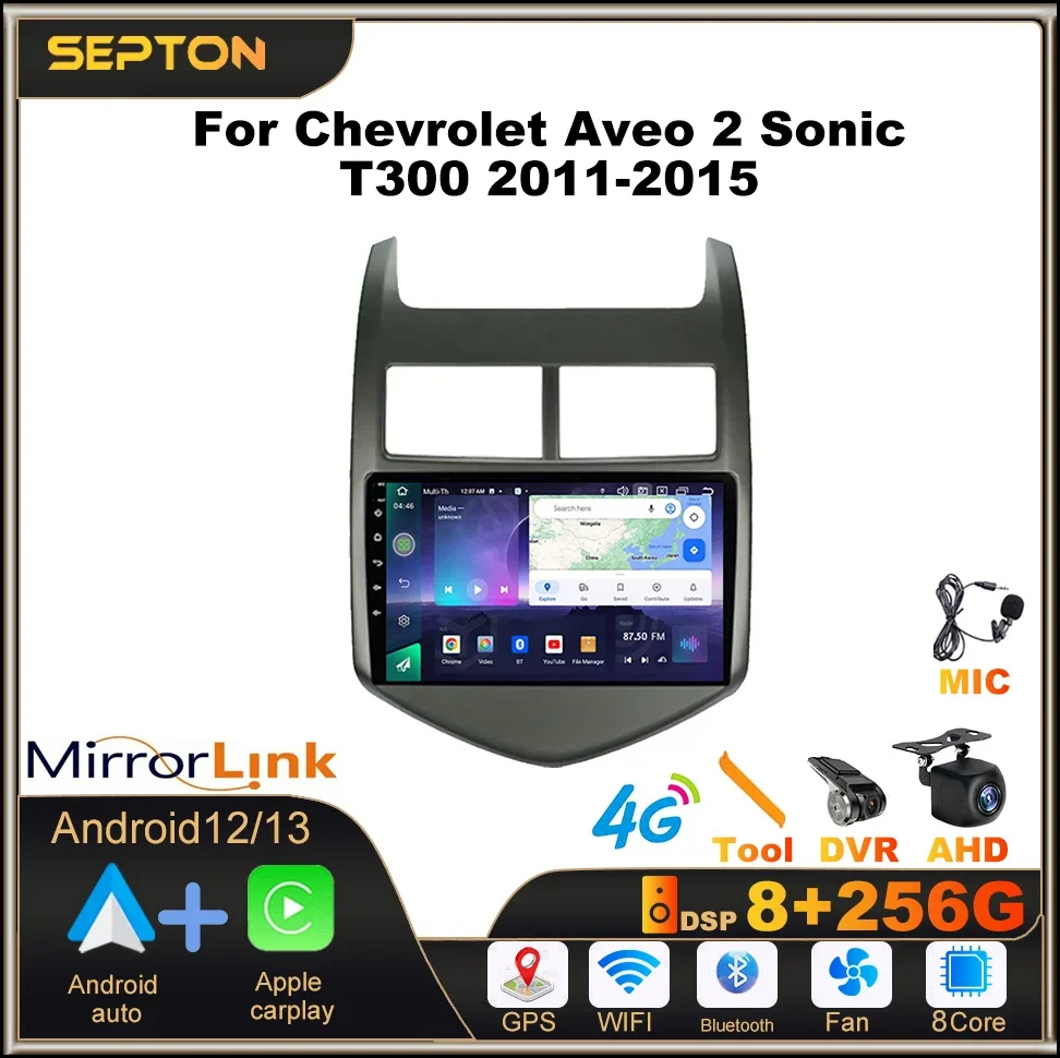 

SEPTON Android 12 Car Radio for Chevrolet Aveo 2 Sonic T300 2011-2015 Stereo QLED Navi GPS 2Din 8Core 8+128G Multimedia Player