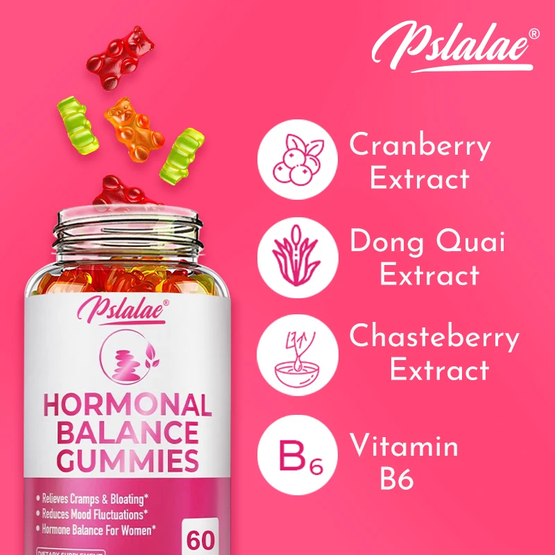 Female Hormone Balance & PMS Relief Gummies - Relieves Cramps, Moods, Hot Flashes & Night Sweats Contains Cranberry, Angelica